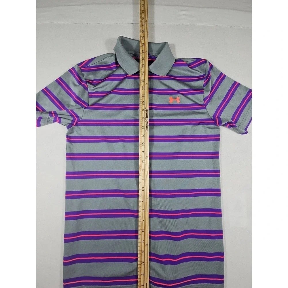 Under Armour Heat‎ Gear Loose Golf Polo Shirt Mens Small Gray/Purple/Pink